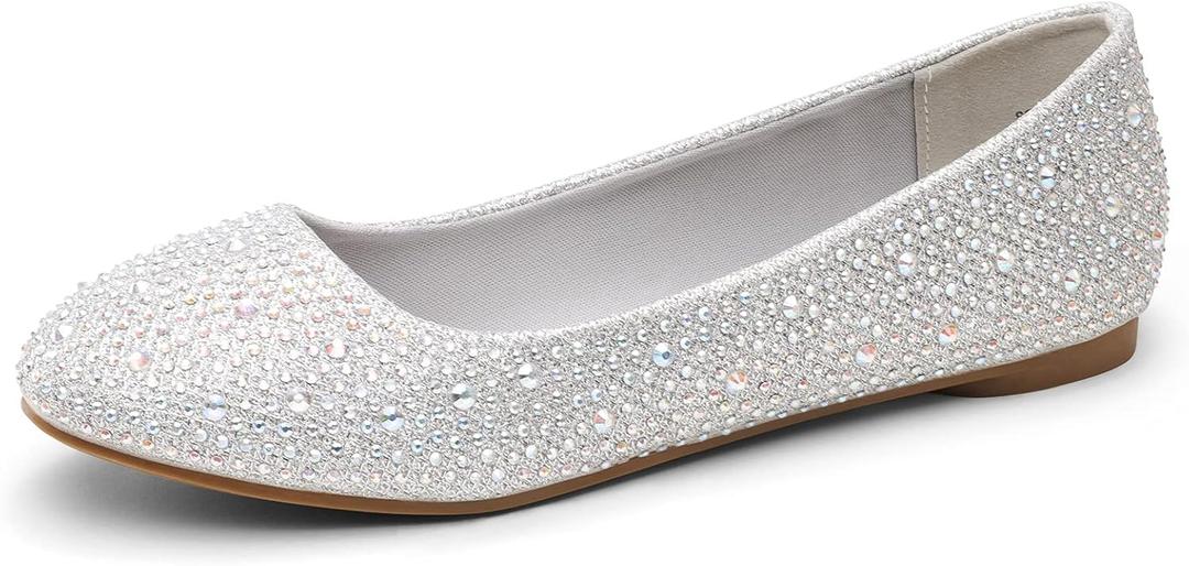 DREAM PAIRS Women's Sole-Shine Rhinestone Ballet Flats Shoes (9.5)