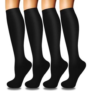 4 x Iseasoo 4 Pairs Compression Socks for Women Circulation-Best Support for Nurses,Running,Athletic,Travel (Black, S/M)