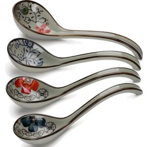 4 PCS Soup Spoons,Japanese Spoons,Ceramic Spoons, Chinese Asian Spoon Ramen Spoons, Pho Spoons for Ramen, Vietnamese Wonton, Dumpling Pho Miso Rice Noodle Soup Spoons - Set of 4