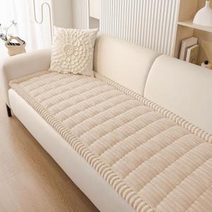 Smiry Couch Cover for Dogs Washable, Non Slip Fuzzy Pet Couch Covers for 3 Cushion Sofa Pet Friendly, Thick Soft Sofa Slipcovers Cushion Protector (Apricot, 27.6" x 27.6")