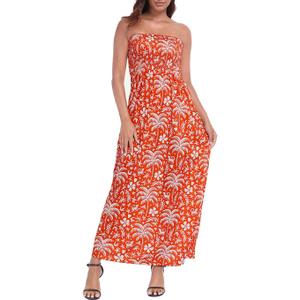 HDE Women's Strapless Maxi Dress Plus Size Summer Sundress Smocked Tube Top Long Skirt Dress Boho Beach Cover Up, 2XL