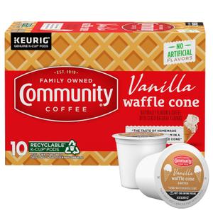 3 x Community Coffee Vanilla Waffle Cone Ice Cream Flavored, 10 Count Coffee Pods, Compatible with Keurig 2.0 K-cup Brewers, 10 Count (Pack of 1)