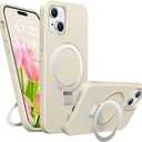 Soft Liquid Silicone Case for iPhone 13/14 with Magnetic Invisible Stand, Military Grade Shockproof Protection, Anti-Scratch Microfiber Lining Covers for iPhone 14/13, White