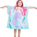 Gealaek 100% Cotton Hooded Towel for Toddlers 2-6 Years Boys Girls Kids Bath Pool Beach Towel Soft Absorbent Beach Poncho Little Mermaid, Large