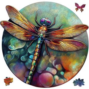 Mys Aurora Wooden Puzzles for Adults, Dragonfly Jigsaw Puzzles 500 Pieces, Unique Shaped Round Flower Puzzles for Adults and Kids, Family Game 16.5 x 16 Inch