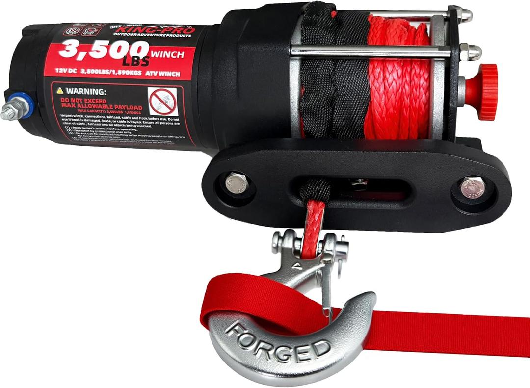 KING-PRO 3500 lb ATV UTV Recovery Winch, 12V Electric Winch Kit with 1/4"33' Synthetic Rope Wired Remote and Wireless Remotes, IP68 Waterproof Off-Road