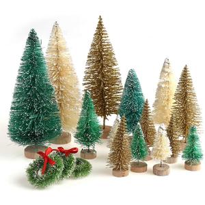 30 Pieces Miniature Sisal Frosted Christmas Trees Bottle Brush Mini Trees Plastic Tabletop Trees Ornaments for Christmas Room Decor Home Table Top Decoration and Crafts