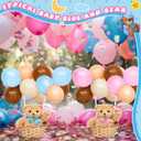 Hollowfly 6 Set Bear Baby Shower Party Centerpieces Table Decoration 6 Gender Reveal Stuffed Plush Bears 6 Bamboo Baskets 60 Colorful Balloons 12 Balloon Stands Birthday Party Wedding(Blue, Pink)