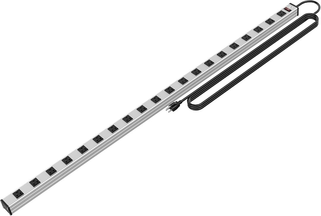 20 Outlet Heavy Duty Metal Socket Power Strip,15-Foot Long Extension Cord with Circuit Breaker. Mounting Brackets Included,Workshop/Industrial use,ETL Certified, 127cm