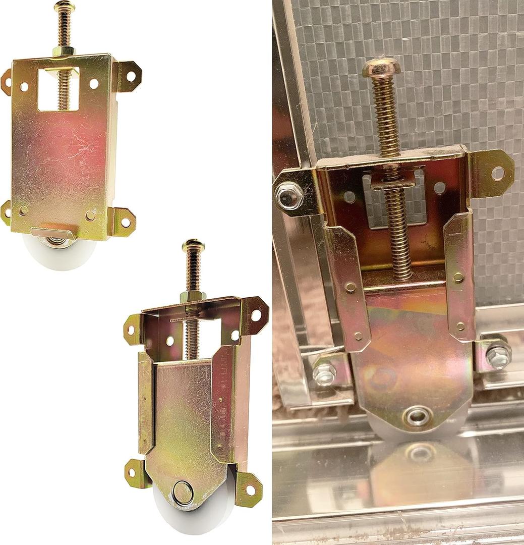 Sliding Mirror Door Rollers Assembly Fit Contractors Part #W8020C, 1-1/2" Nylon Concaved Wheels, 2-1/2" Hole Centers, Top Adjustable, Yellow Zinc Plated, 2 Pack