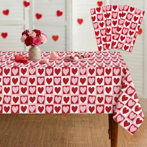 Oudain 3 Pcs Valentines Party Tablecloth Valentine Disposable Plastic Table Cloth 54‘' x 108‘' Large Table Cover Pink Heart Party Supply Decoration Wedding Anniversary Proposal Birthday Gift