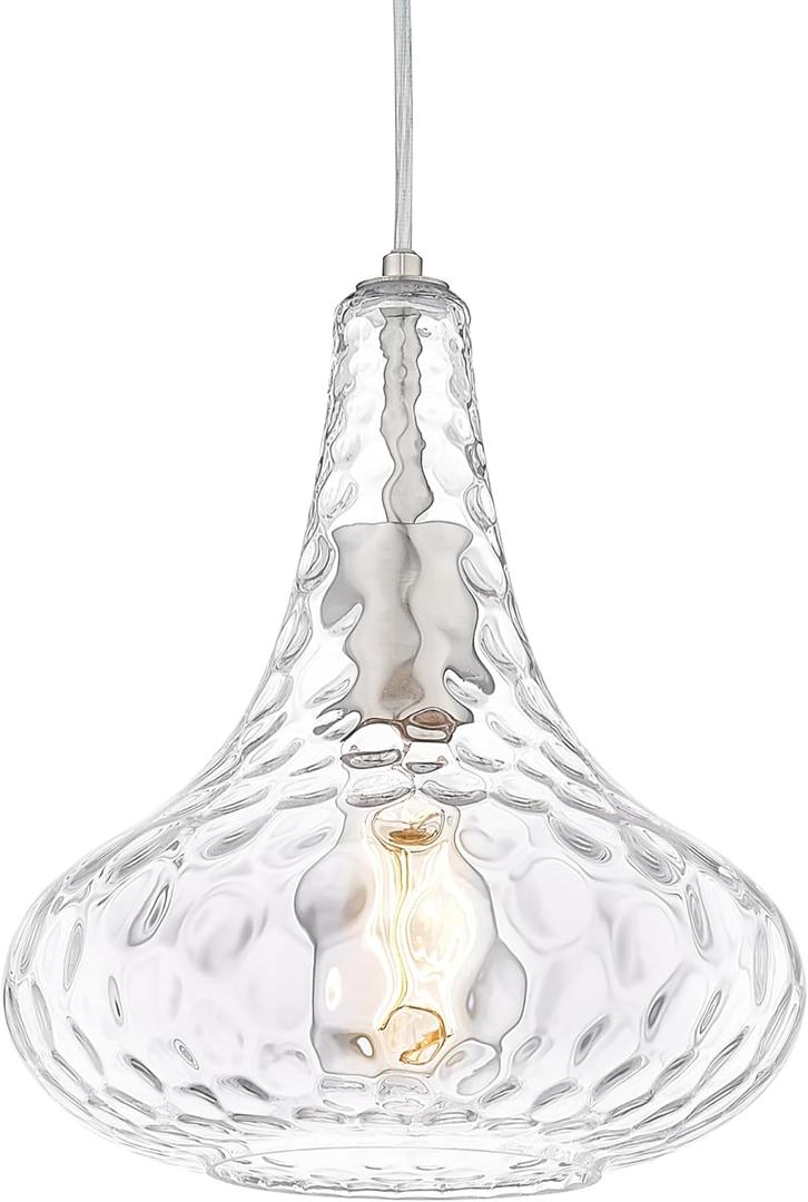 AUTELO Glass Kitchen Pendant Lights Pendant Light Fixture with Hammered Glass Hanging Light for Kitchen Island Living Room Dinning Room H9164