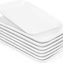 Foraineam Set of 8 Pieces 8 Inch Rectangular Porcelain Platters Dessert, Appetizer, Salad Plates White Serving Trays