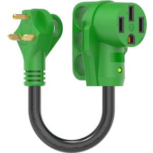 RVGUARD 30 Amp to 50 Amp RV Adapter Cord 12 Inch, NEMA TT-30P to NEMA 14-50R, Dogbone Electrical Converter with LED Power Indicator and Disconnect Handle, Green, ETL Listed (ETL Listed)