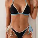 Eomenie Sexy Bikini Sets for Women Halter Triangle Top Two Piece Swimsuit Tie Side Bathing Suit Color Block Swimwear (Black, L)