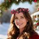 Flower Crown Floral Headpiece Christmas Floral Crown Red Berry Pine Cone Wedding Festivals Flower Headband Girls Boho Photo Props (red)