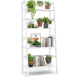 Homykic Ladder Shelf, 4-Tier Bamboo Ladder Bookshelf, 49.2 White Book Shelf, Open Bookcase Freestanding Plant Stand for Small Space, Bathroom, Living Room, Bedroom, Home Office