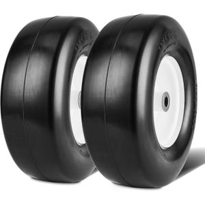 VEVOR Lawn Mower Tires with Rim, 13x5-6" Tubeless Tractor Tires, 2-Pack Tire and Wheel Assembly, Flat-free PU Tires, 3.25"-5.9" Centered Hub, 3/4" Bushing Size, 20 PCS Adapter for Lawn Mowers Tractors