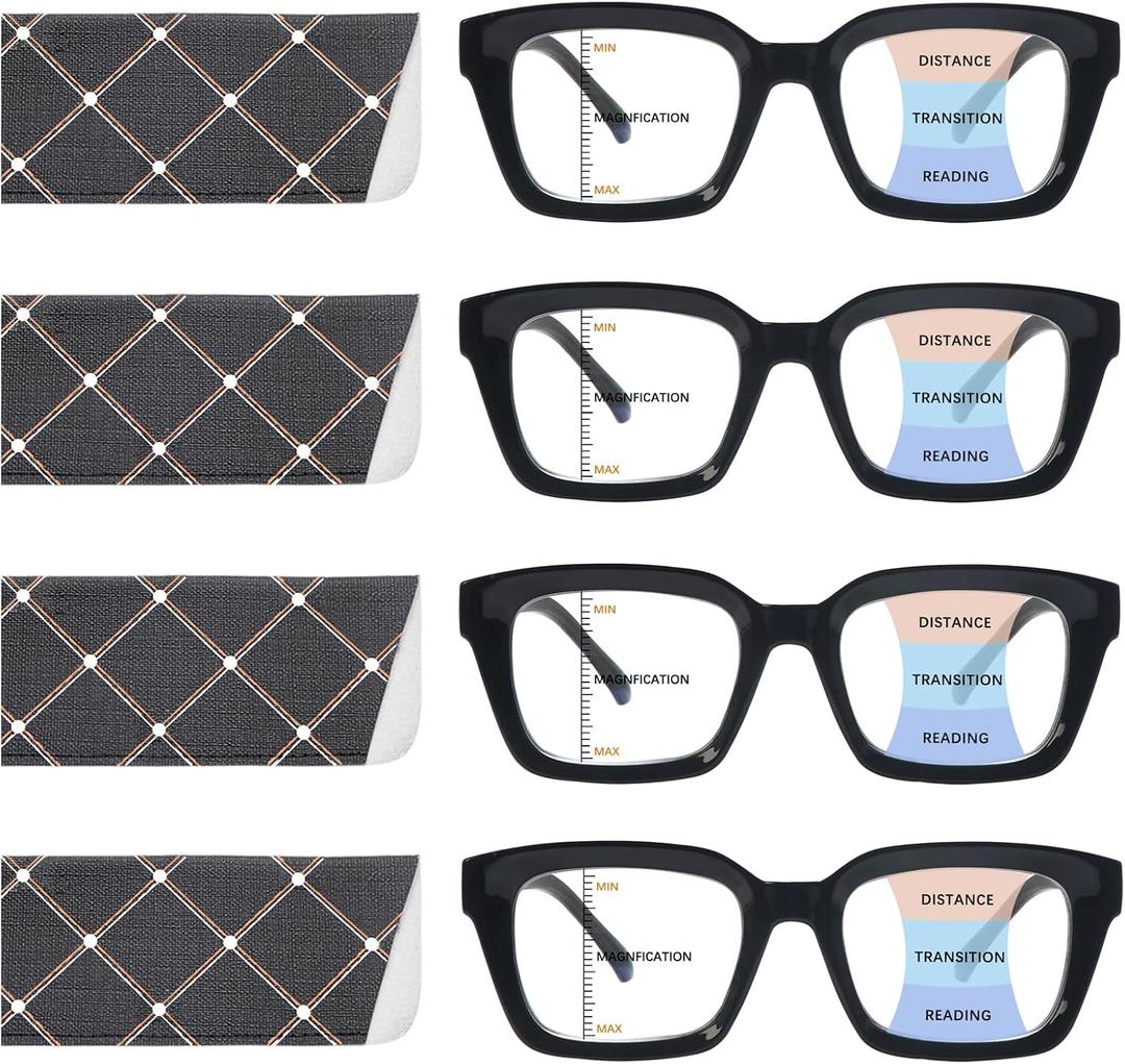 4 Pack Progressive Multifocus Reading Glasses for Women Oprah Style Blue Light Blocking Computer Readers