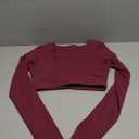 YEOREO Women Workout Long Sleeve Crop Tops Aberney Double Lined Deep V Cross Front Padded Yoga Cropped T Shirt (X-Small, Black Cherry)