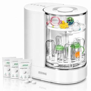 SIJING Baby Bottle Washer, Sterilizer and Dryer with Visible Glass Chamber, 4-in-1 Automatic Bottle Cleaner for Bottles, Nipples, Pacifiers & Breast Pump Parts