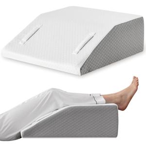 Leg Elevation Pillow for After Surgery, 8inch Foam Leg Elevating Pillow for Swelling and Blood Circulation, Leg Wedge Pillow for Sleeping, Knee Pillow for Knee Hip Ankle Pain Relief, White (Flat Top 8 Inch, White/Grey)