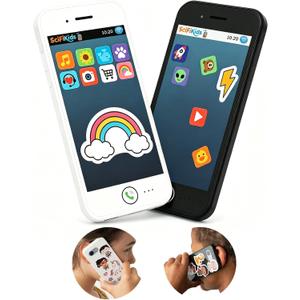 Toy Phone for Kids 2 Pack, Rechargeable Two-Way Voice Walkie Talkie Phones, One-Button Talk, Clear Sound, Screen-Free Pretend Toys with Fun Stickers for Boys Girls Indoor Outdoor Play