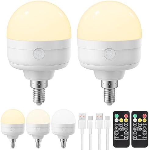 LGMCF Rechargeable Light Bulbs with Remote Control Timer and 3 Color Temperature Options,Battery Operated Light Bulbs Puck Lights with Remote (E12, 2)