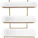 jinsongdafa 3-Tier Service Plates Stand, with 3 Pcs 12.2 Inch Ceramic Plates and Foldable Sturdy Gold Stand, for Food Display, Fruit, Cake Dessert, Decoration for Party Entertaining, White