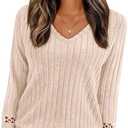 PRETTYGARDEN Women's Long Sleeve Shirts Ribbed Knit V Neck Tee Dressy Casual Blouses Going Out Tunic Tops 2026 Fall Outfits, Large
