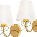 Antique Brass Wall Sconces Set of Two, Bow Sconces Decor Gold Wall Lights Brass Brushed Gold Sconce with Fabric Shade, E26 110V Hardwired Wall Lamps Indoor for Bedroom, Living Room, Doorway