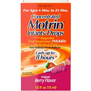 Infants' Motrin Oral Suspension Drops, Ibuprofen, Berry, 0.5 fl. oz
Concentrated Liquid Medicine, NSAID Fever Reducer & Pain Reliever for Babies, Alcohol-Free