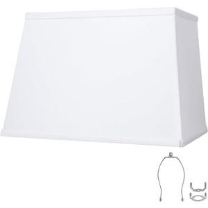 White Lamp Shades, Large Square Lampshades, Top7 x 12.5'' xBottom 9 x 15'' xHigh 9.8 '', Includes 1 Lamp Harp Holder, 2 Adapters, Suitable for Table Lamps and Floor Lamps, Easy Assembly