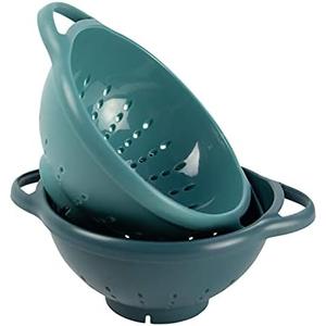 Crisp 2-Piece Mini Colander Berry Baskets With Handles - Food Strainers For Kitchen - Small Colander For Berries & Grape - Dishwasher Safe Berry Strainer - Made in the USA - Prussian Blue & Light Teal