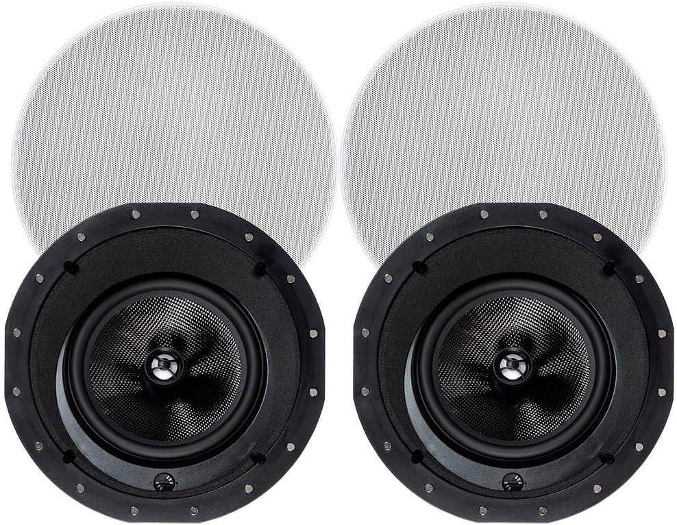 Monoprice 2-Way Carbon Fiber In-Ceiling Speakers - 8-Inch, With 15 Degree Angled Drivers, Pair, Black - Alpha Series