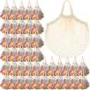 Paterr 50 Pack Cotton Mesh Produce Bags Bulk Reusable Market Bag Washable Net Grocery Purse String Shopping Tote Beach Organizer for Vegetable Fruit Picnic Food Storage (Short Handle, Beige)