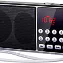 PRUNUS J-189 Bluetooth AM FM Radio, Small Portable Radios - Dual Speaker Heavy Bass, LED Flashlight, Pocket Size, TF Card USB AUX MP3 Player, Rechargeable Battery Operated Small Radio (Black)