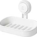 LEVERLOC Soap Dish Holder for Shower Suction Cup Wall Mounted Self Draining NO-Drilling Removable Bar Soap Sponge Holder for Bathroom Bathtub Kitchen Sink Waterproof Strong Vacuum Suction Adhesion