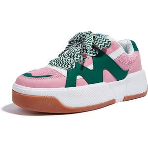 LUCKY STEP Womens Platform Fashion Sneakers Lace up Casual Faux Leather Comfortable Thick Sole Tennis Walking Shoes, 9