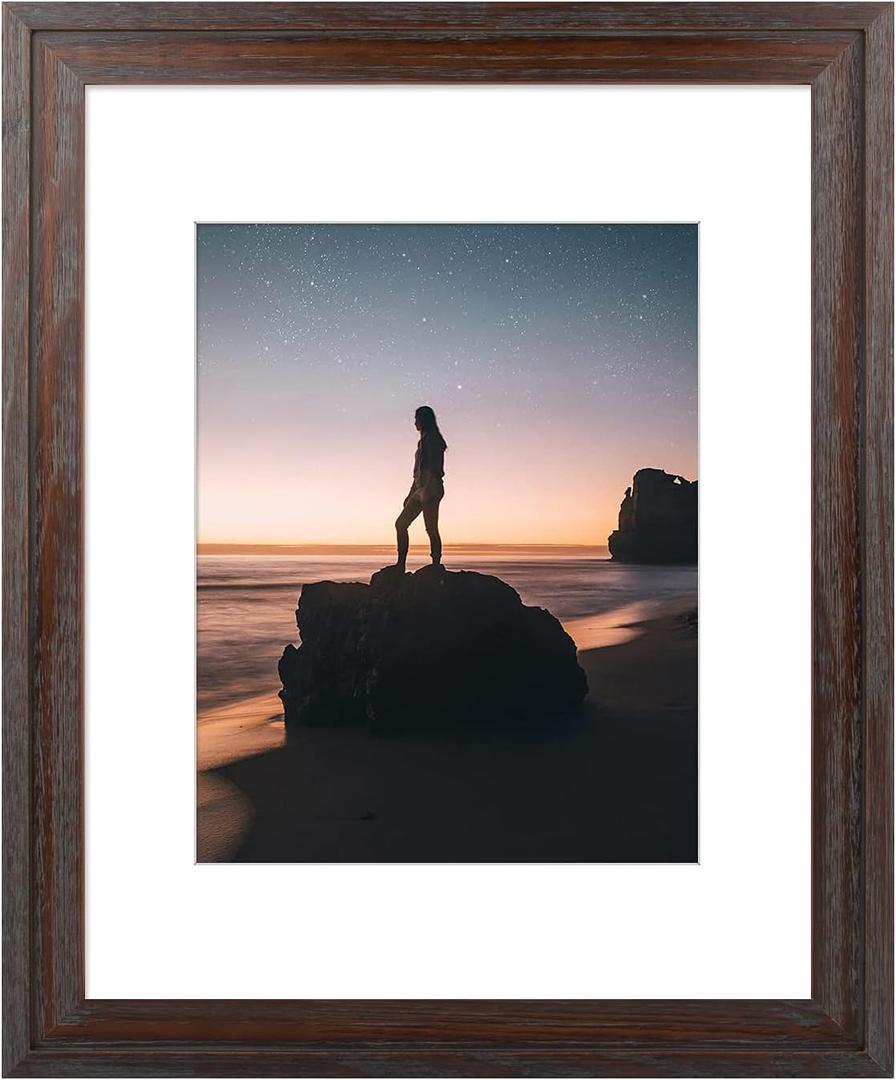 Golden State Art, 16x20 Picture Frame - Displays 11x14 Photo with Mat or 16x20 Without Mat, Wide Moulding Solid Wood Frame for Wall Display, Distressed Dark Brown