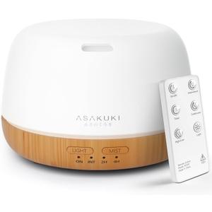 ASAKUKI Essential Oil Diffuser, 300ml Ultrasonic Aromatherapy Oil Humidifier with 7 Colors LED Lights, 2 Mist Mode for Home (Wood Grain)