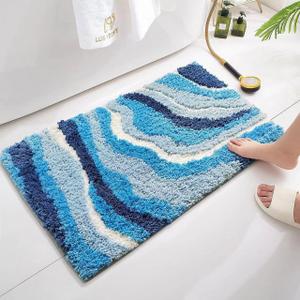 Bathroom Mat Cute Bath Mat for Bathroom Sea Wave Blue Bath Rug Soft Fluffy Ultra-Absorbent Non Slip Washable Bathroom Rug for Floor Tub and Shower,31 x20inch (3120)