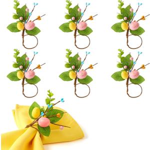 APTWOW Easter Napkin Rings Set of 6 - Farmhouse Eggs Napkin Holder, Spring Eucalyptus Leaf Napkin Rings for Holiday Birthday Wedding Party Banquet Easter Table Decor