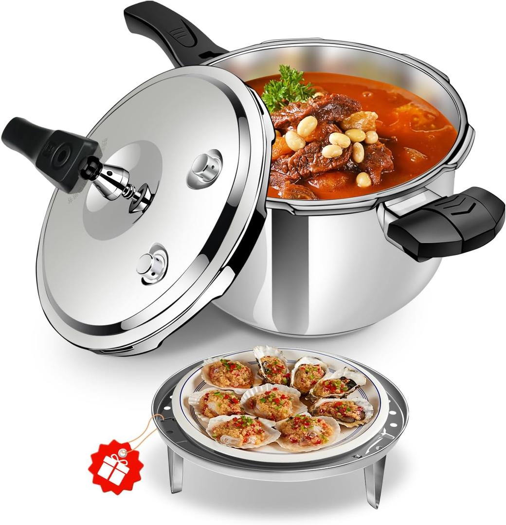 8QT Stainless Steel Pressure Cooker, Heavy Duty Food Grade 304 Pressure Canner with Safety Valve & Heat-Resistant Handle, Compatible with All Stovetops for Home Cooking & Canning