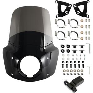 FATECIM Motorcycle 5.75" Headlight Fairing with 15" Smoke Windshield Windscreen & 48-58mm Mounting Kit Headlight Extension Block For Harley 2018 2019 2020 2021 2022 Softail FXBB Street Bob