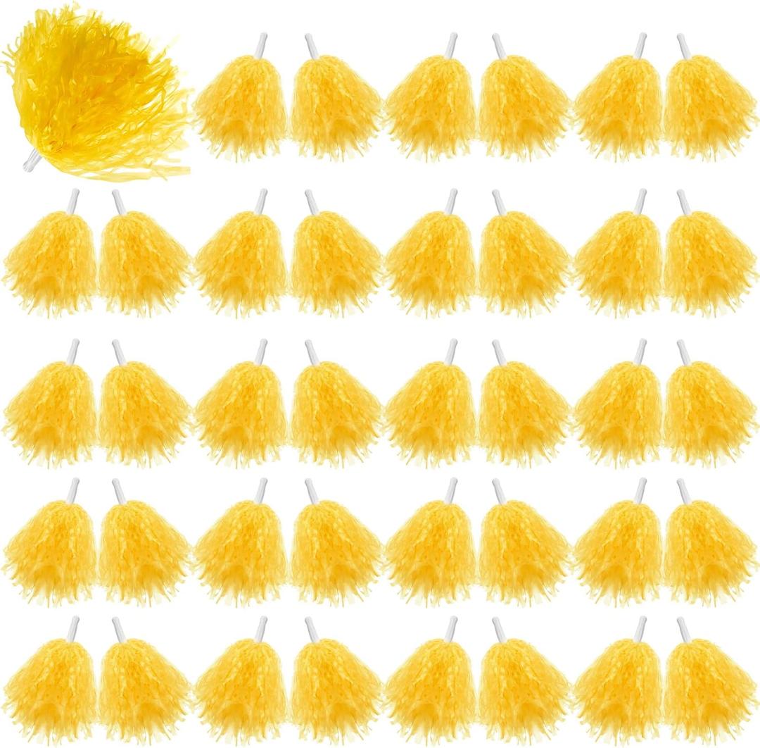Lenwen 40 Pack Pom Poms Cheerleading Sports Dance Spirited Plastic Cheer Pompom Cheerleading Poms with Handles for Adults Rooters Sports Team Cheering Party (Yellow)