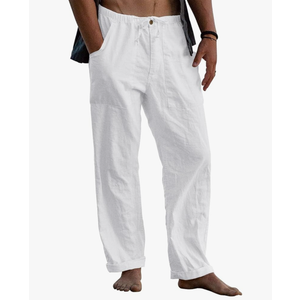Gafeng Mens Linen Pants Yoga Beach Loose Fit Casual Summer Elastic Waist Drawstring Baggy Trousers with Pockets, XXXL