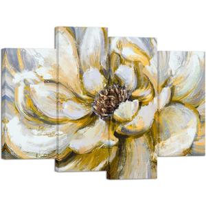 HOMEOART Yellow Flower Painting Living Room Wall Decor Floral Picture Canvas Art Prints Framed Large 4 Panels Bedroom Kitchen Decoration 48" Wx34 H