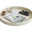HofferRuffer Large Round Serving Tray 24'', Elegant Faux Leather Circle Ottoman Table Tray, Serve Tea Coffee Breakfast in Bedroom Living Room Kitchen (White, 24'')