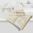 Loom and Mill Luxury Cotton Bath Towel Set 3 Piece-1 Bath Towel 1 Hand Towel 1 Wash Cloth, Ultra Soft Decorative Towel Sets Highly Absorbent for Bathroom, Elegant Floral Design(Ivory-Beige Gold)
